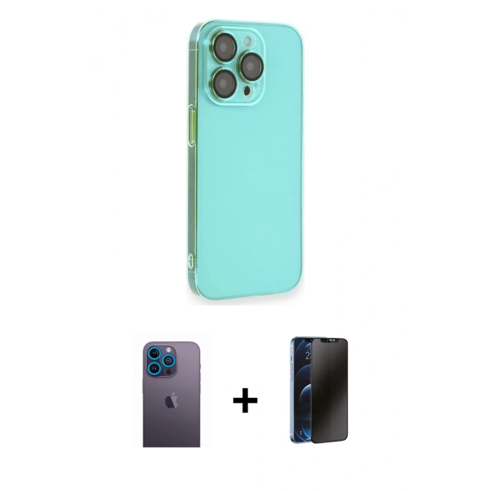 MARSİLYAN™- iPhone 13 Pro Max Kılıf Siluet Minimal Özel Seri - Siyah 3D Antistatik Hayalet Cam Ekran Koruyucu + Neon Fosforlu Kamera Lens - MI