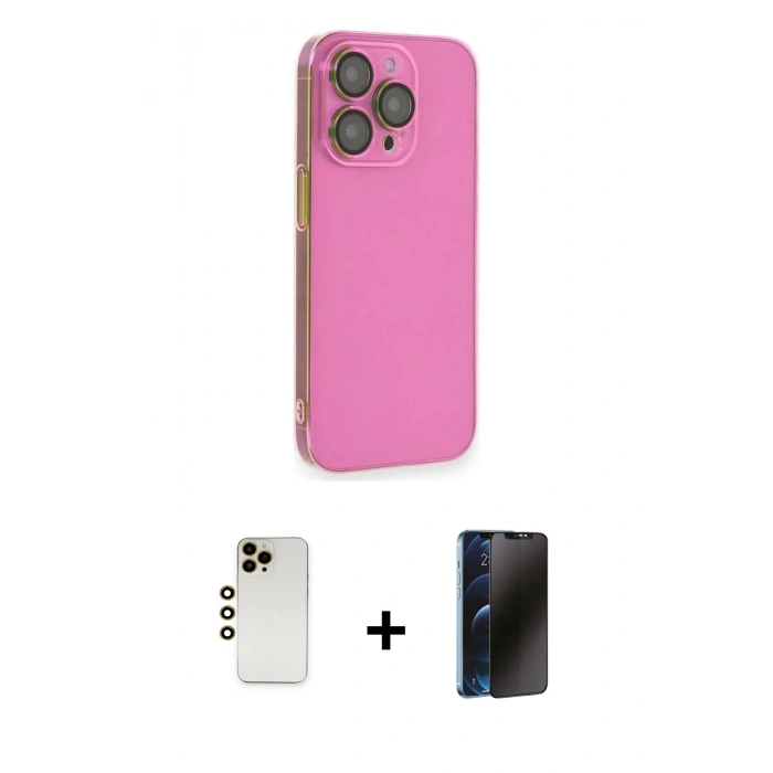 MARSİLYAN™- iPhone 13 Pro Max Kılıf Siluet Minimal Özel Seri - Siyah 3D Antistatik Hayalet Cam Ekran Koruyucu + Shine Kamera Lens - GD