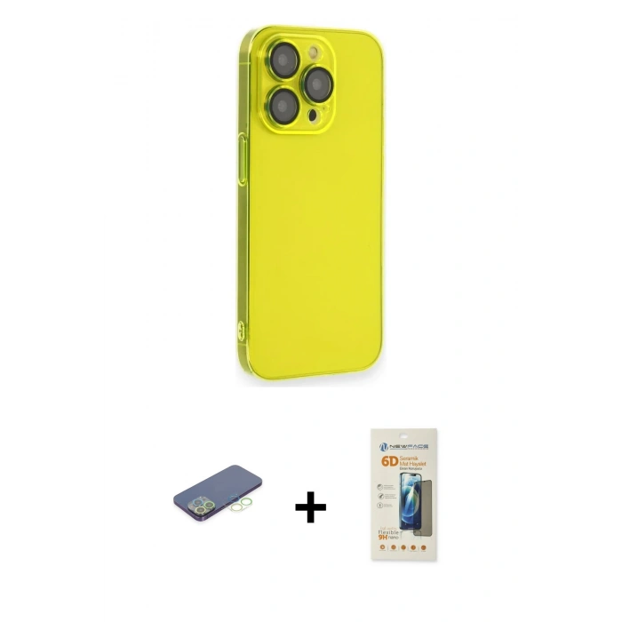MARSİLYAN™- iPhone 13 Pro Max Kılıf Siluet Minimal Özel Seri - Siyah 6D Mat Seramik Hayalet Nano Ekran Koruyucu + Renkli Kamera Lens Koruma Cam - YL