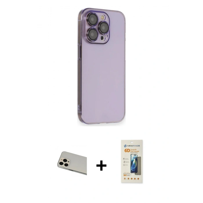 MARSİLYAN™- iPhone 13 Pro Max Kılıf Siluet Minimal Özel Seri - Siyah 6D Mat Seramik Hayalet Nano Ekran Koruyucu + Rainbow Kamera Lens Koruma Cam - REGD