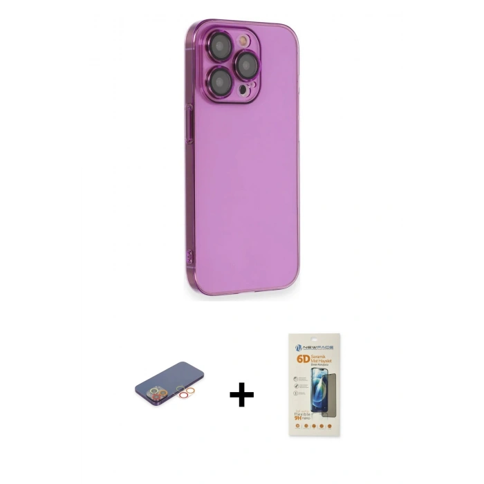 MARSİLYAN™- iPhone 13 Pro Max Kılıf Siluet Minimal Özel Seri - Siyah 6D Mat Seramik Hayalet Nano Ekran Koruyucu + Renkli Kamera Lens Koruma Cam - TU