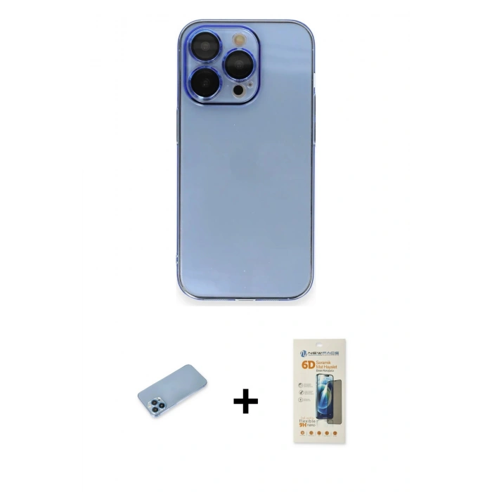 MARSİLYAN™- iPhone 13 Pro Max Kılıf Siluet Minimal Özel Seri - Siyah 6D Mat Seramik Hayalet Nano Ekran Koruyucu + Shine Kamera Lens Koruma Cam - MI