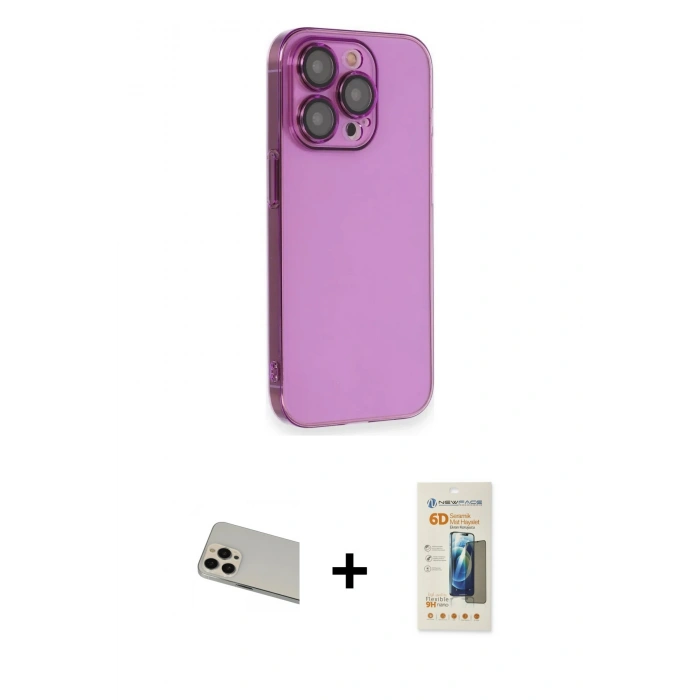 MARSİLYAN™- iPhone 13 Pro Max Kılıf Siluet Minimal Özel Seri - Siyah 6D Mat Seramik Hayalet Nano Ekran Koruyucu + Rainbow Kamera Lens Koruma Cam - REGD