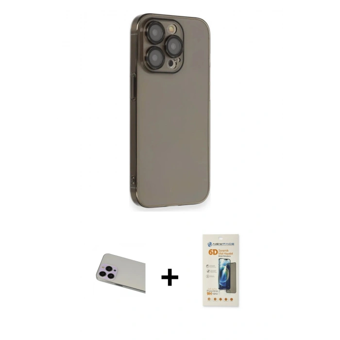 MARSİLYAN™- iPhone 13 Pro Max Kılıf Siluet Minimal Özel Seri - Siyah 6D Mat Seramik Hayalet Nano Ekran Koruyucu + Rainbow Kamera Lens Koruma Cam - MR