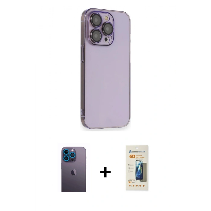 MARSİLYAN™- iPhone 13 Pro Max Kılıf Siluet Minimal Özel Seri - Siyah 6D Mat Seramik Hayalet Nano Ekran Koruyucu + Neon Fosforlu Kamera Lens - MI