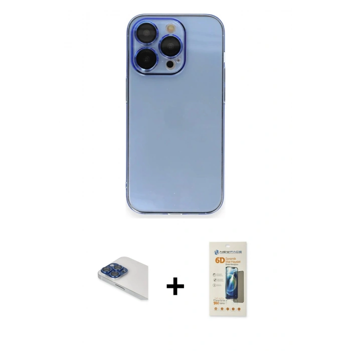 MARSİLYAN™- iPhone 13 Pro Max Kılıf Siluet Minimal Özel Seri - Siyah 6D Mat Seramik Hayalet Nano Ekran Koruyucu + Pers Alüminyum Kamera Lens - LT
