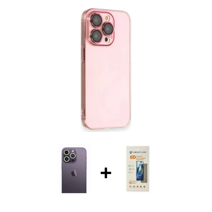 MARSİLYAN™- iPhone 13 Pro Max Kılıf Siluet Minimal Özel Seri - Siyah 6D Mat Seramik Hayalet Nano Ekran Koruyucu + Neon Fosforlu Kamera Lens - BZ