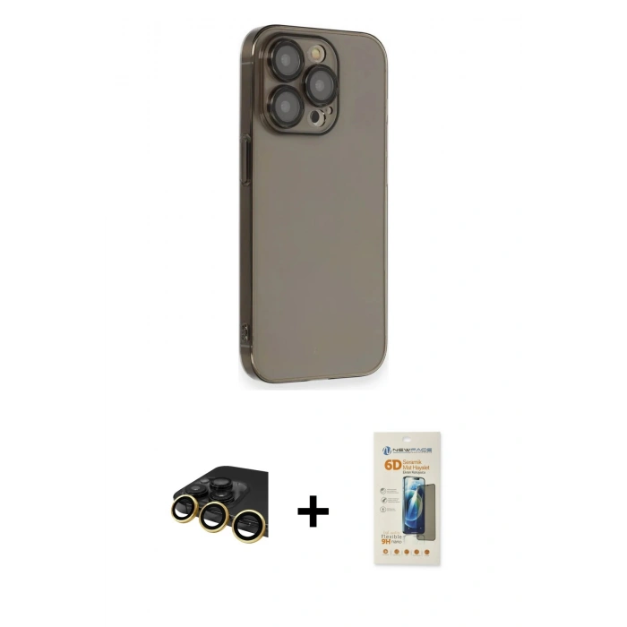 MARSİLYAN™- iPhone 13 Pro Max Kılıf Siluet Minimal Özel Seri - Siyah 6D Mat Seramik Hayalet Nano Ekran Koruyucu + Raze Metal Kamera Lens - GD