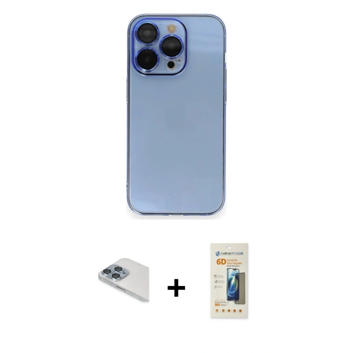 MARSİLYAN™- iPhone 13 Pro Max Kılıf Siluet Minimal Özel Seri - Siyah 6D Mat Seramik Hayalet Nano Ekran Koruyucu + Pers Alüminyum Kamera Lens - SABE