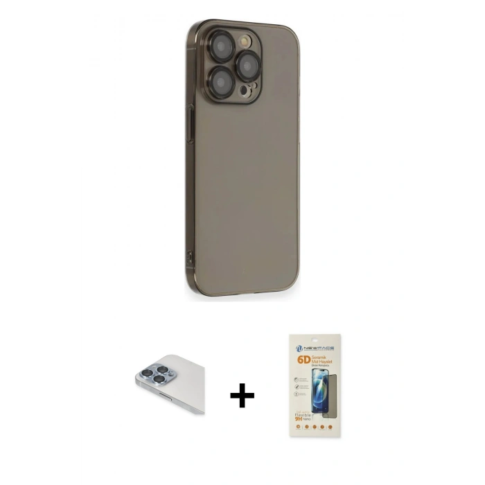 MARSİLYAN™- iPhone 13 Pro Max Kılıf Siluet Minimal Özel Seri - Siyah 6D Mat Seramik Hayalet Nano Ekran Koruyucu + Pers Alüminyum Kamera Lens - SABE