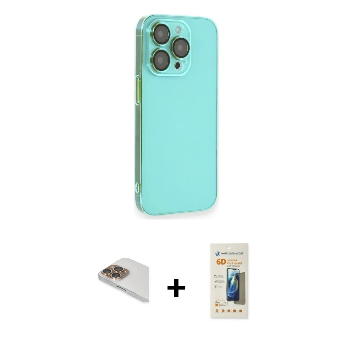 MARSİLYAN™- iPhone 13 Pro Max Kılıf Siluet Minimal Özel Seri - Siyah 6D Mat Seramik Hayalet Nano Ekran Koruyucu + Gold Pers Alüminyum Kamera Lens