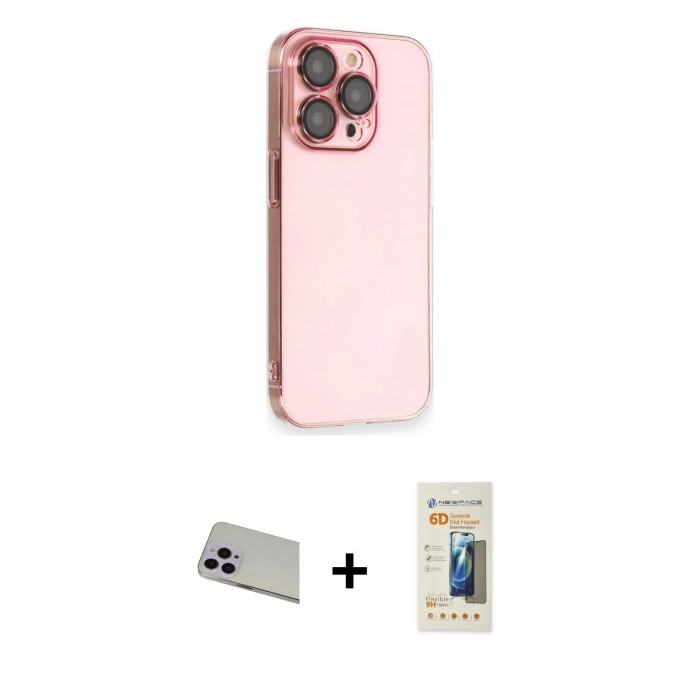 MARSİLYAN™- iPhone 13 Pro Max Kılıf Siluet Minimal Özel Seri - Siyah 6D Mat Seramik Hayalet Nano Ekran Koruyucu + Rainbow Kamera Lens Koruma Cam - MR
