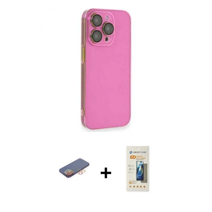 MARSİLYAN™- iPhone 13 Pro Max Kılıf Siluet Minimal Özel Seri - Siyah 6D Mat Seramik Hayalet Nano Ekran Koruyucu + Renkli Kamera Lens Koruma Cam - TU