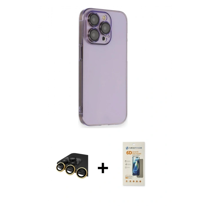 MARSİLYAN™- iPhone 13 Pro Max Kılıf Siluet Minimal Özel Seri - Siyah 6D Mat Seramik Hayalet Nano Ekran Koruyucu + Raze Metal Kamera Lens - GD