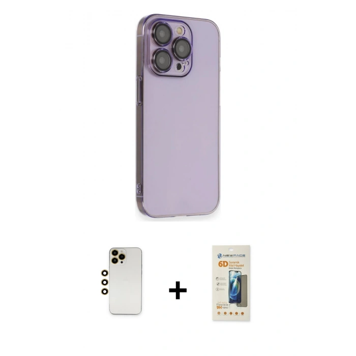 MARSİLYAN™- iPhone 13 Pro Max Kılıf Siluet Minimal Özel Seri - Siyah 6D Mat Seramik Hayalet Nano Ekran Koruyucu + Shine Kamera Lens - GD