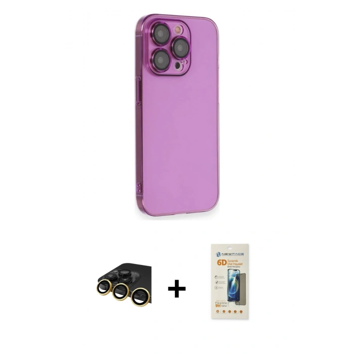 MARSİLYAN™- iPhone 13 Pro Max Kılıf Siluet Minimal Özel Seri - Siyah 6D Mat Seramik Hayalet Nano Ekran Koruyucu + Raze Metal Kamera Lens - GD