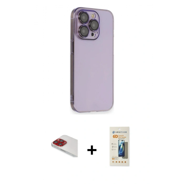 MARSİLYAN™- iPhone 13 Pro Max Kılıf Siluet Minimal Özel Seri - Siyah 6D Mat Seramik Hayalet Nano Ekran Koruyucu + Pers Alüminyum Kamera Lens - KI