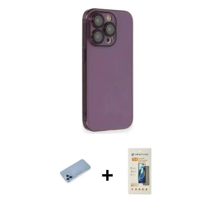 MARSİLYAN™- iPhone 13 Pro Max Kılıf Siluet Minimal Özel Seri - Siyah 6D Mat Seramik Hayalet Nano Ekran Koruyucu + Shine Kamera Lens Koruma Cam - MI