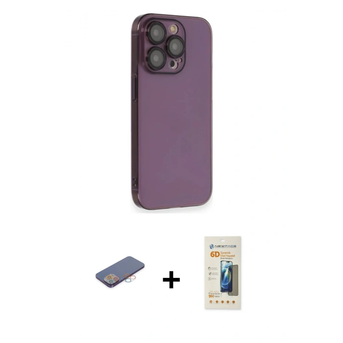 MARSİLYAN™- iPhone 13 Pro Max Kılıf Siluet Minimal Özel Seri - Siyah 6D Mat Seramik Hayalet Nano Ekran Koruyucu + Renkli Kamera Lens Koruma Cam - PE