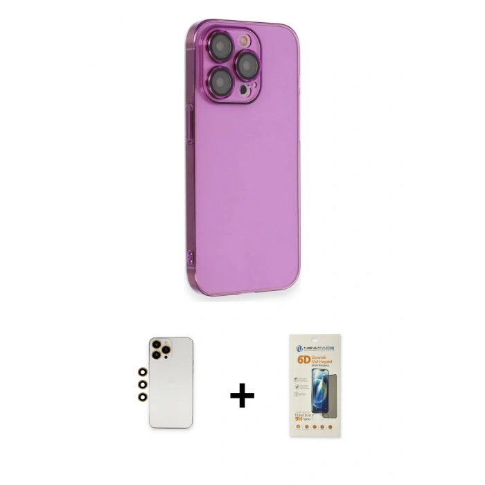 MARSİLYAN™- iPhone 13 Pro Max Kılıf Siluet Minimal Özel Seri - Siyah 6D Mat Seramik Hayalet Nano Ekran Koruyucu + Shine Kamera Lens - GD