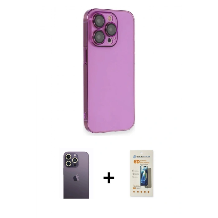 MARSİLYAN™- iPhone 13 Pro Max Kılıf Siluet Minimal Özel Seri - Siyah 6D Mat Seramik Hayalet Nano Ekran Koruyucu + Neon Fosforlu Kamera Lens - BZ