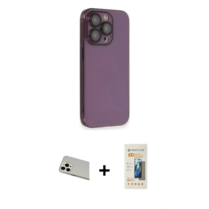 MARSİLYAN™- iPhone 13 Pro Max Kılıf Siluet Minimal Özel Seri - Siyah 6D Mat Seramik Hayalet Nano Ekran Koruyucu + Beyaz Rainbow Kamera Lens Koruma Cam