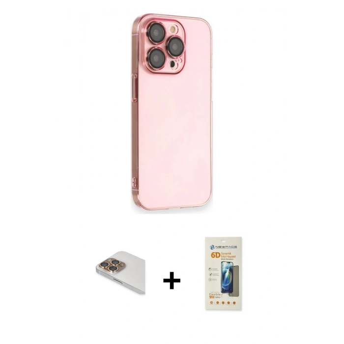 MARSİLYAN™- iPhone 13 Pro Max Kılıf Siluet Minimal Özel Seri - Siyah 6D Mat Seramik Hayalet Nano Ekran Koruyucu + Gold Pers Alüminyum Kamera Lens