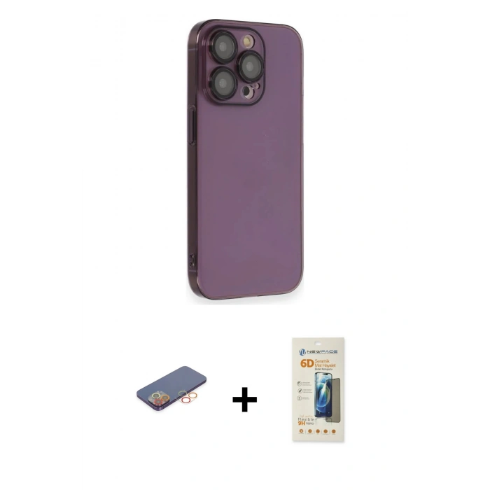 MARSİLYAN™- iPhone 13 Pro Max Kılıf Siluet Minimal Özel Seri - Siyah 6D Mat Seramik Hayalet Nano Ekran Koruyucu + Renkli Kamera Lens Koruma Cam - TU