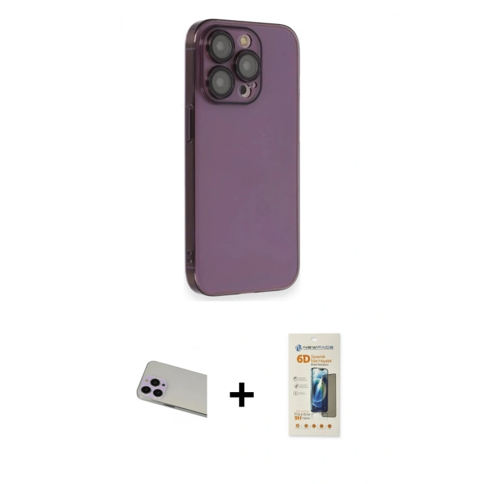 MARSİLYAN™- iPhone 13 Pro Max Kılıf Siluet Minimal Özel Seri - Siyah 6D Mat Seramik Hayalet Nano Ekran Koruyucu + Rainbow Kamera Lens Koruma Cam - MR
