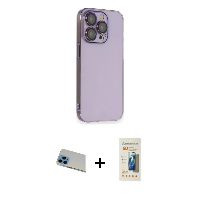 MARSİLYAN™- iPhone 13 Pro Max Kılıf Siluet Minimal Özel Seri - Siyah 6D Mat Seramik Hayalet Nano Ekran Koruyucu + Rainbow Kamera Lens Koruma Cam - MI