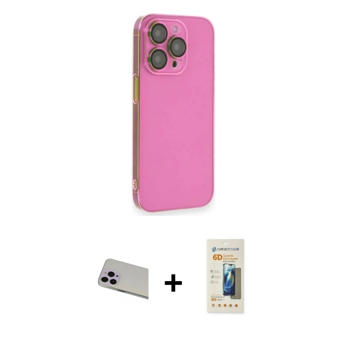 MARSİLYAN™- iPhone 13 Pro Max Kılıf Siluet Minimal Özel Seri - Siyah 6D Mat Seramik Hayalet Nano Ekran Koruyucu + Rainbow Kamera Lens Koruma Cam - MR
