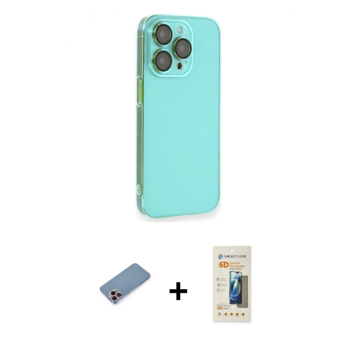 MARSİLYAN™- iPhone 13 Pro Max Kılıf Siluet Minimal Özel Seri - Siyah 6D Mat Seramik Hayalet Nano Ekran Koruyucu + Shine Kamera Lens Koruma Cam - PE