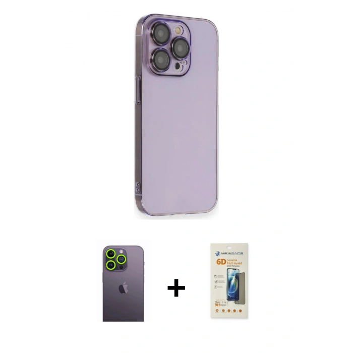 MARSİLYAN™- iPhone 13 Pro Max Kılıf Siluet Minimal Özel Seri - Siyah 6D Mat Seramik Hayalet Nano Ekran Koruyucu + Neon Fosforlu Kamera Lens - YL