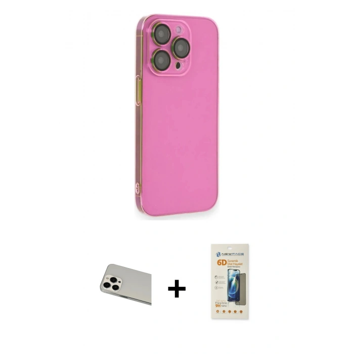 MARSİLYAN™- iPhone 13 Pro Max Kılıf Siluet Minimal Özel Seri - Siyah 6D Mat Seramik Hayalet Nano Ekran Koruyucu + Beyaz Rainbow Kamera Lens Koruma Cam