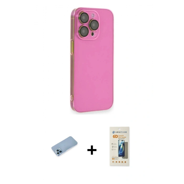 MARSİLYAN™- iPhone 13 Pro Max Kılıf Siluet Minimal Özel Seri - Siyah 6D Mat Seramik Hayalet Nano Ekran Koruyucu + Shine Kamera Lens Koruma Cam - MI