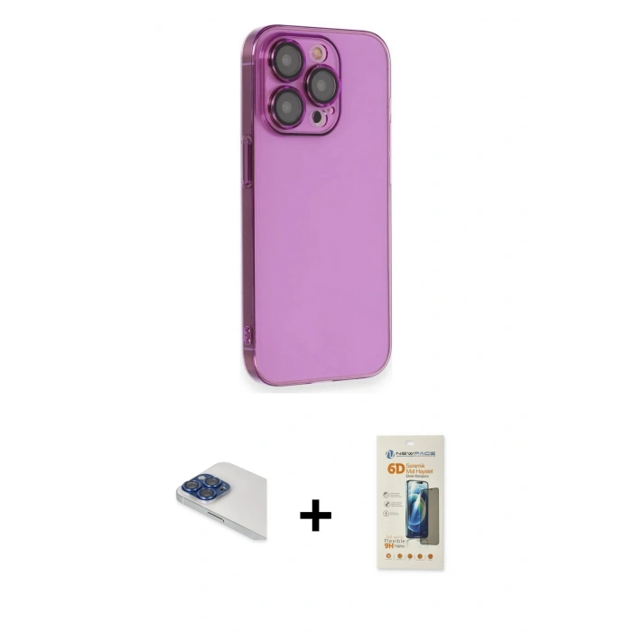 MARSİLYAN™- iPhone 13 Pro Max Kılıf Siluet Minimal Özel Seri - Siyah 6D Mat Seramik Hayalet Nano Ekran Koruyucu + Pers Alüminyum Kamera Lens - LT