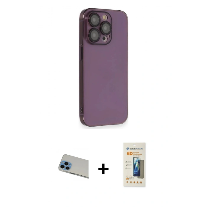 MARSİLYAN™- iPhone 13 Pro Max Kılıf Siluet Minimal Özel Seri - Siyah 6D Mat Seramik Hayalet Nano Ekran Koruyucu + Rainbow Kamera Lens Koruma Cam - MI