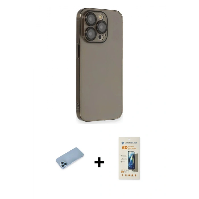 MARSİLYAN™- iPhone 13 Pro Max Kılıf Siluet Minimal Özel Seri - Siyah 6D Mat Seramik Hayalet Nano Ekran Koruyucu + Shine Kamera Lens Koruma Cam - MI