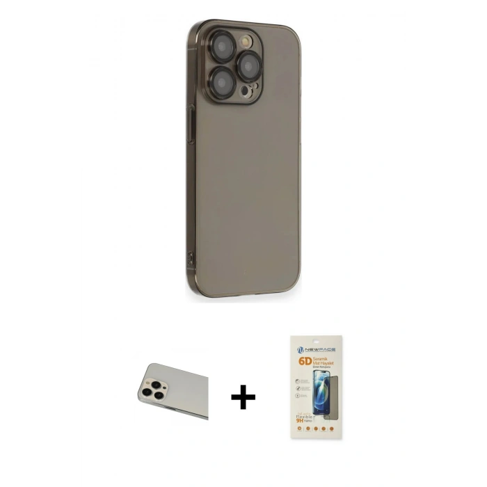 MARSİLYAN™- iPhone 13 Pro Max Kılıf Siluet Minimal Özel Seri - Siyah 6D Mat Seramik Hayalet Nano Ekran Koruyucu + Rainbow Kamera Lens Koruma Cam - REGD