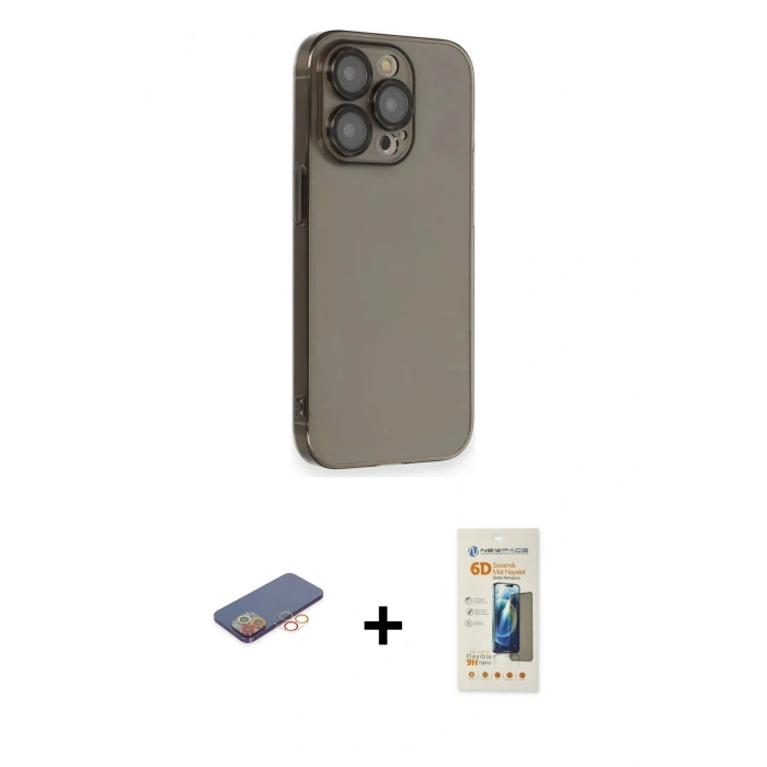 MARSİLYAN™- iPhone 13 Pro Max Kılıf Siluet Minimal Özel Seri - Siyah 6D Mat Seramik Hayalet Nano Ekran Koruyucu + Renkli Kamera Lens Koruma Cam - TU