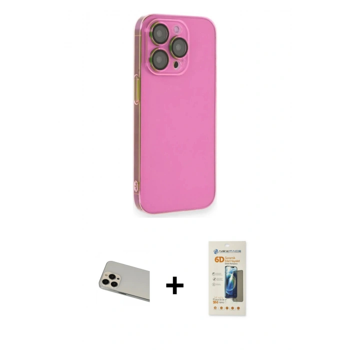 MARSİLYAN™- iPhone 13 Pro Max Kılıf Siluet Minimal Özel Seri - Siyah 6D Mat Seramik Hayalet Nano Ekran Koruyucu + Rainbow Kamera Lens Koruma Cam - REGD