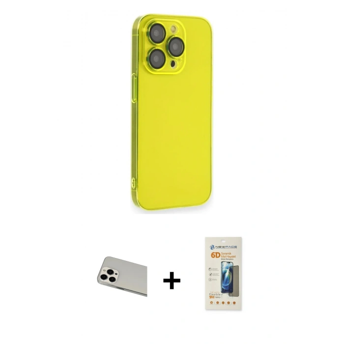 MARSİLYAN™- iPhone 13 Pro Max Kılıf Siluet Minimal Özel Seri - Siyah 6D Mat Seramik Hayalet Nano Ekran Koruyucu + Beyaz Rainbow Kamera Lens Koruma Cam