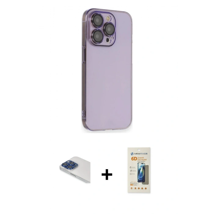 MARSİLYAN™- iPhone 13 Pro Max Kılıf Siluet Minimal Özel Seri - Siyah 6D Mat Seramik Hayalet Nano Ekran Koruyucu + Pers Alüminyum Kamera Lens - LT