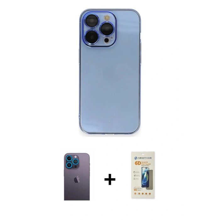 MARSİLYAN™- iPhone 13 Pro Max Kılıf Siluet Minimal Özel Seri - Siyah 6D Mat Seramik Hayalet Nano Ekran Koruyucu + Neon Fosforlu Kamera Lens - MI