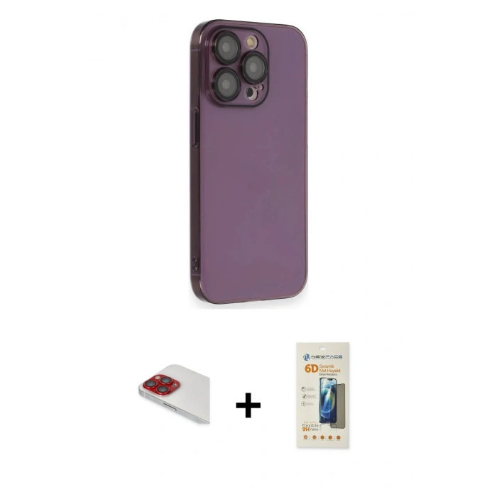 MARSİLYAN™- iPhone 13 Pro Max Kılıf Siluet Minimal Özel Seri - Siyah 6D Mat Seramik Hayalet Nano Ekran Koruyucu + Pers Alüminyum Kamera Lens - KI