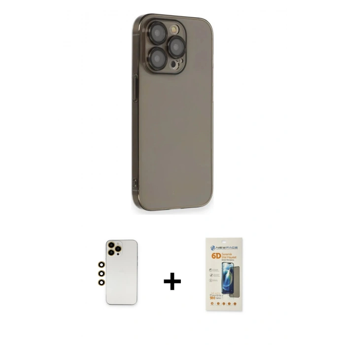 MARSİLYAN™- iPhone 13 Pro Max Kılıf Siluet Minimal Özel Seri - Siyah 6D Mat Seramik Hayalet Nano Ekran Koruyucu + Shine Kamera Lens - GD