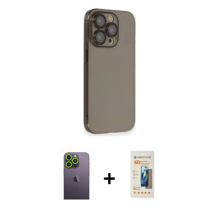 MARSİLYAN™- iPhone 13 Pro Max Kılıf Siluet Minimal Özel Seri - Siyah 6D Mat Seramik Hayalet Nano Ekran Koruyucu + Neon Fosforlu Kamera Lens - YL