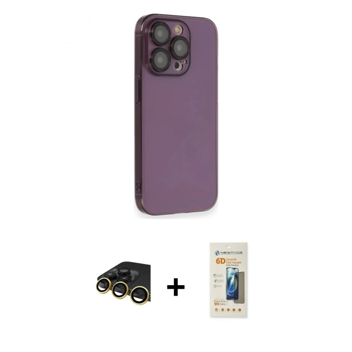 MARSİLYAN™- iPhone 13 Pro Max Kılıf Siluet Minimal Özel Seri - Siyah 6D Mat Seramik Hayalet Nano Ekran Koruyucu + Raze Metal Kamera Lens - GD