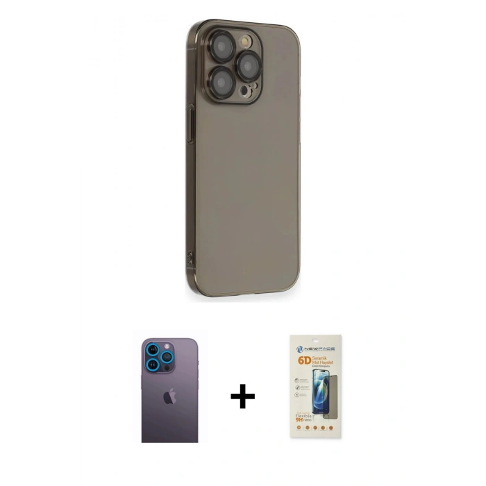 MARSİLYAN™- iPhone 13 Pro Max Kılıf Siluet Minimal Özel Seri - Siyah 6D Mat Seramik Hayalet Nano Ekran Koruyucu + Neon Fosforlu Kamera Lens - MI