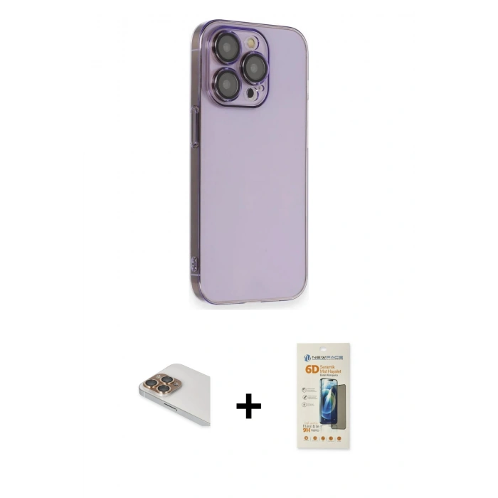 MARSİLYAN™- iPhone 13 Pro Max Kılıf Siluet Minimal Özel Seri - Siyah 6D Mat Seramik Hayalet Nano Ekran Koruyucu + Gold Pers Alüminyum Kamera Lens